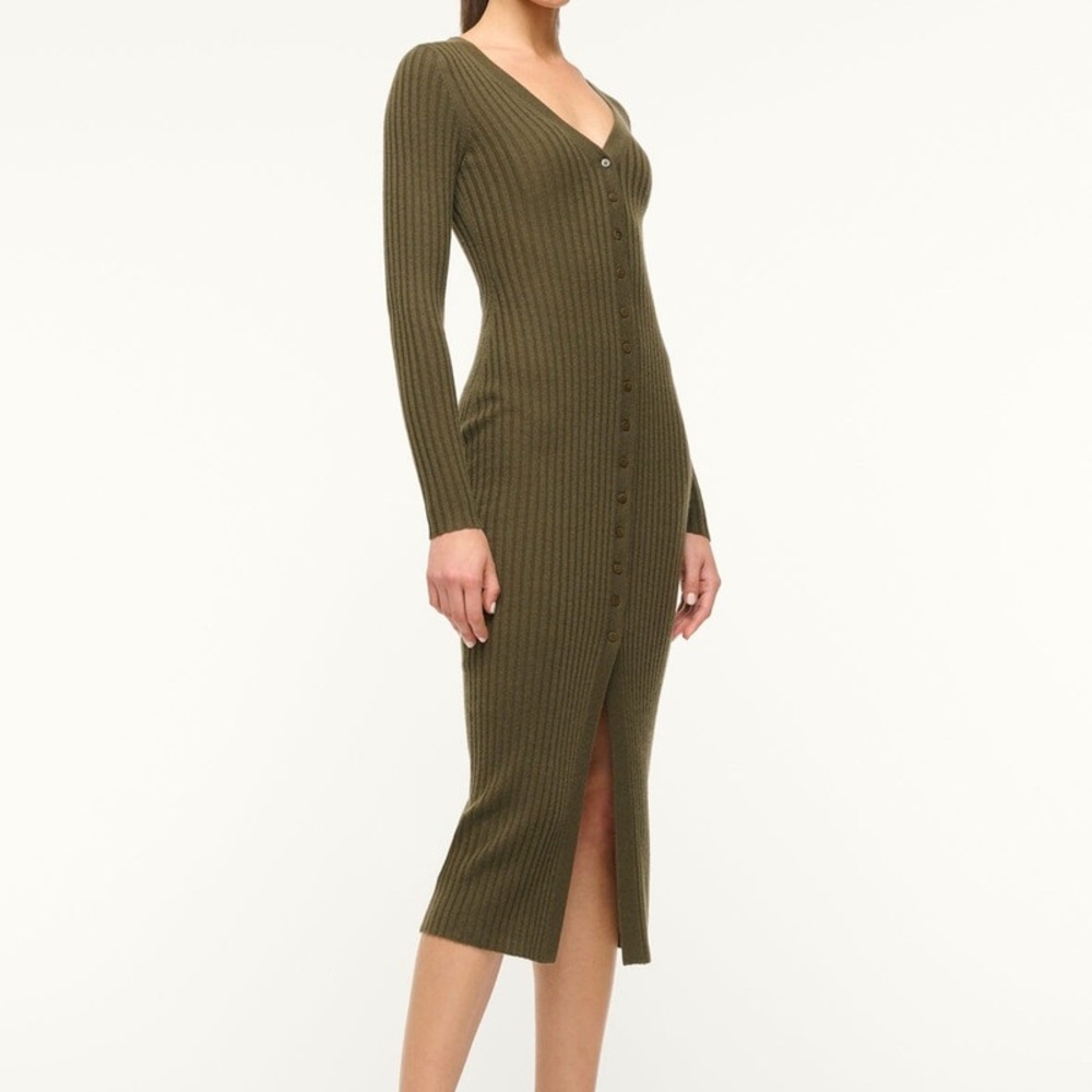 NWT | STAUD Shoko 💯 CASHMERE Sweater Dress | Dark Olive